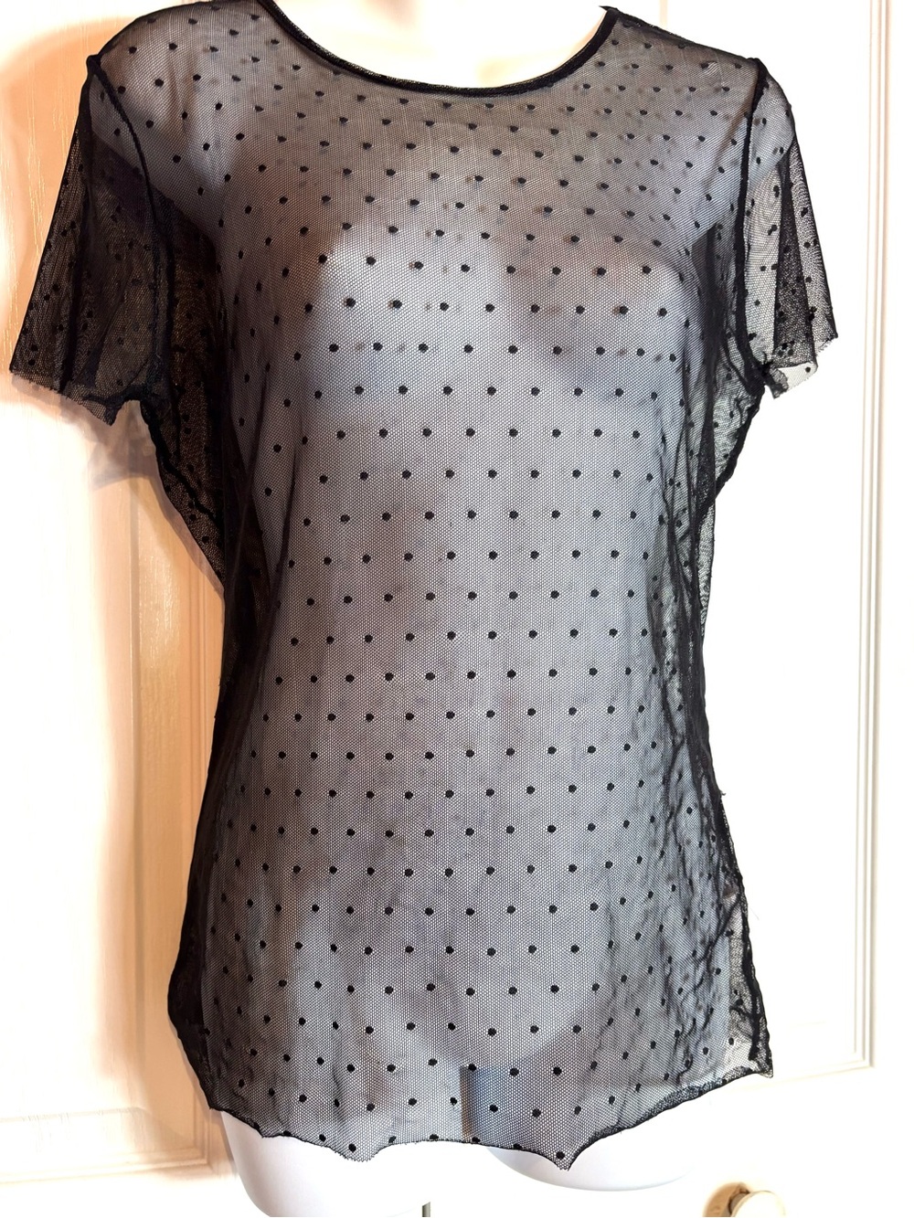 Antistar Sheer Black Polka Dot Mesh Tee size medium